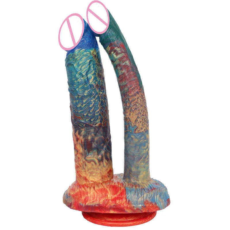 Nxy dildos anal leksaker färg dubbelhuvud penis flytande silikon dildo masturbator plug vaginal massage vuxna intressanta kvinnliga produkter 0225