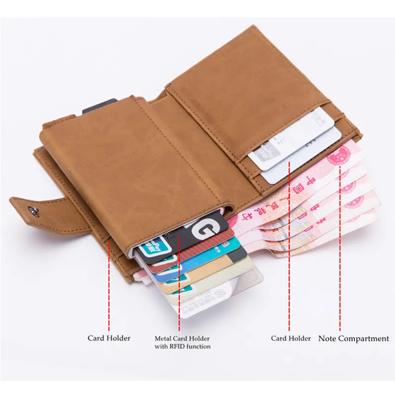 Heren minimalistische metalen mode enkele doos blokkerende houder voor kaarten Wallets243S