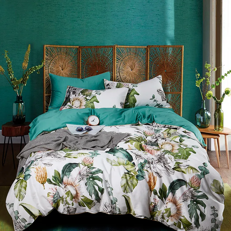 Luxury 600TC Egyptian cotton European flowers print bedding sets full queen king size duvet cover pillowcase flat sheet set #/ 210309