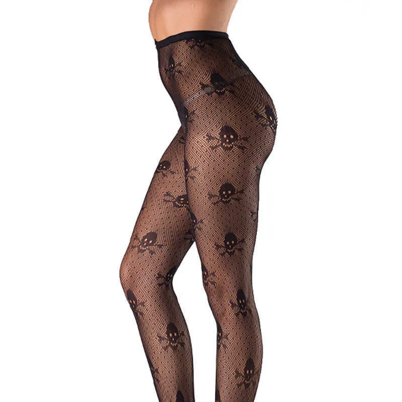 Serré sexy amusant Halloween squelette tête de crâne résille ouvert entrejambe collants tuyau femmes sexy intimes