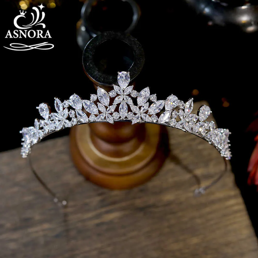 Asnora Tiaras Короны для Женщин Аксессуары для волос Высокое Качество Циркон Золотая Свадьба Tiara Свадебные Короны Свадебные Волосы Аксессуары X0625