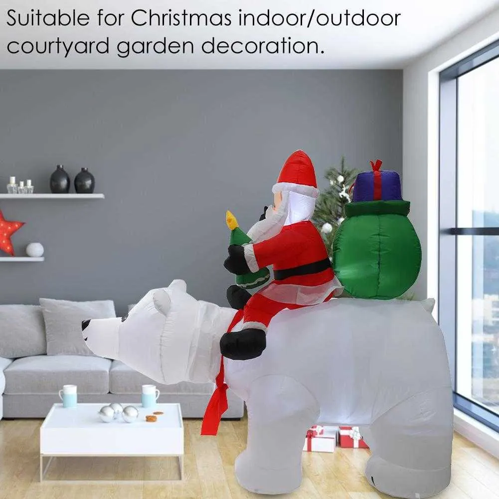 Giant Opblaasbare Santa Claus Rijden Polar Bear 6ft Kerst Opblaasbaar Schudden Hoofd Pop Indoor Outdoor Tuin Kerstmis Decoratie H1020