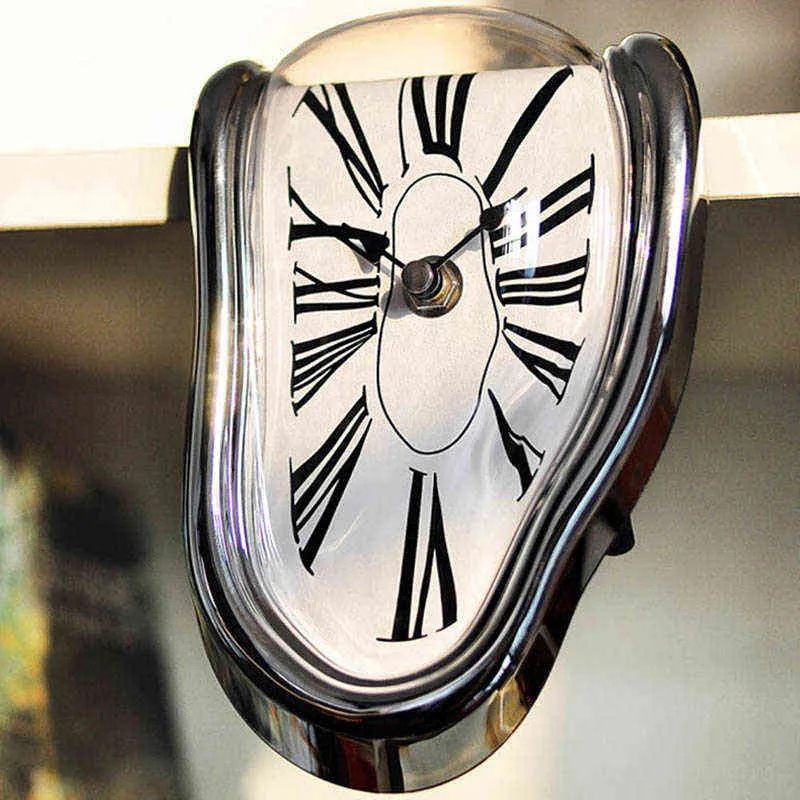 Creative Melting Time Warp Horloge Chiffre Romain Livre Étagère Bureau Cadeau Décoratif Suspendus Art Design Style Horloge Déformée 211112