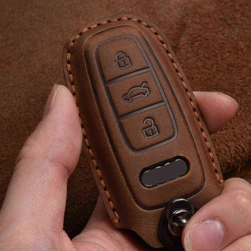 Leather Car Key Cover Case for Audi A6 A7 A8 Q8 Etron C8 D5 A8L A6L 2018 2019 2020 Cover Accessories Car Key Protection1252464