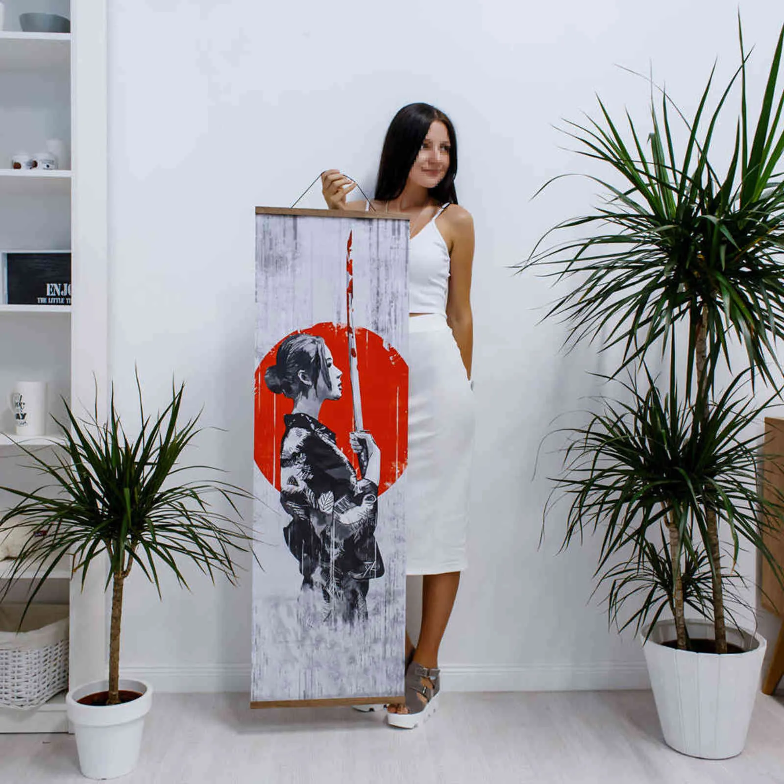 キャンバスポスターとプリントの日本のサムライukiyoe装飾絵画ウォールアートホームデコレーションソリッドウッドハンギングスクロール211029505867