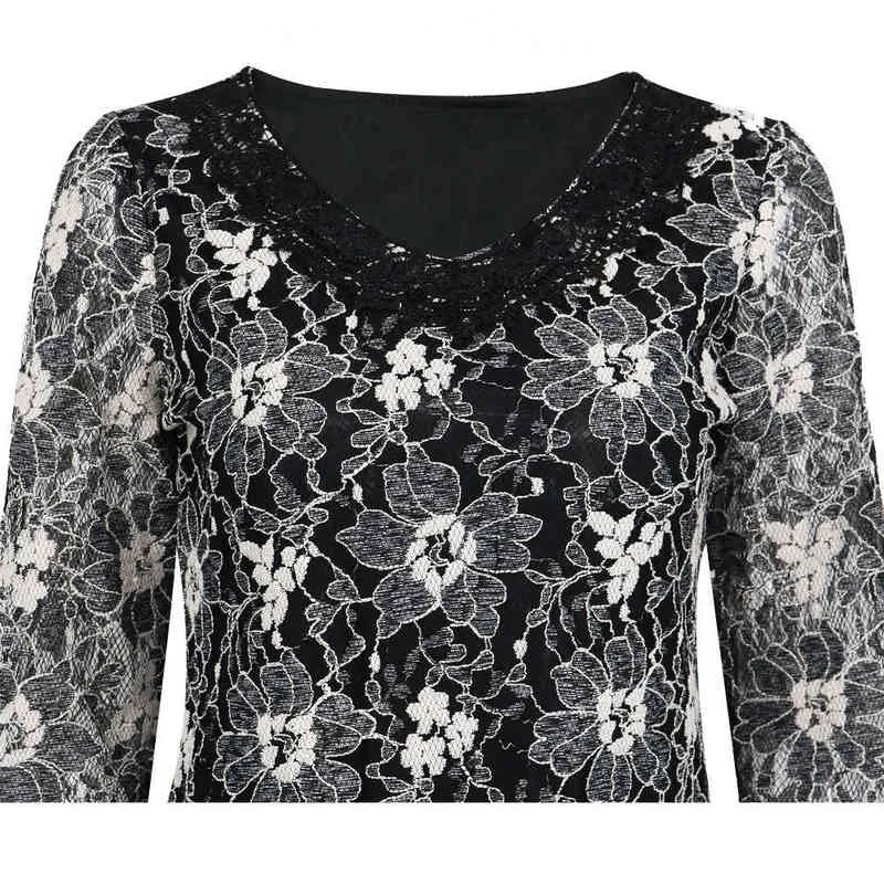 Yitonglian Women Vintage Crochet V-Neck Classic Silver Trending Floral Lace Blouse 2021 Plus Storlek Tunika Tops Oversize Shirt H429 H1230