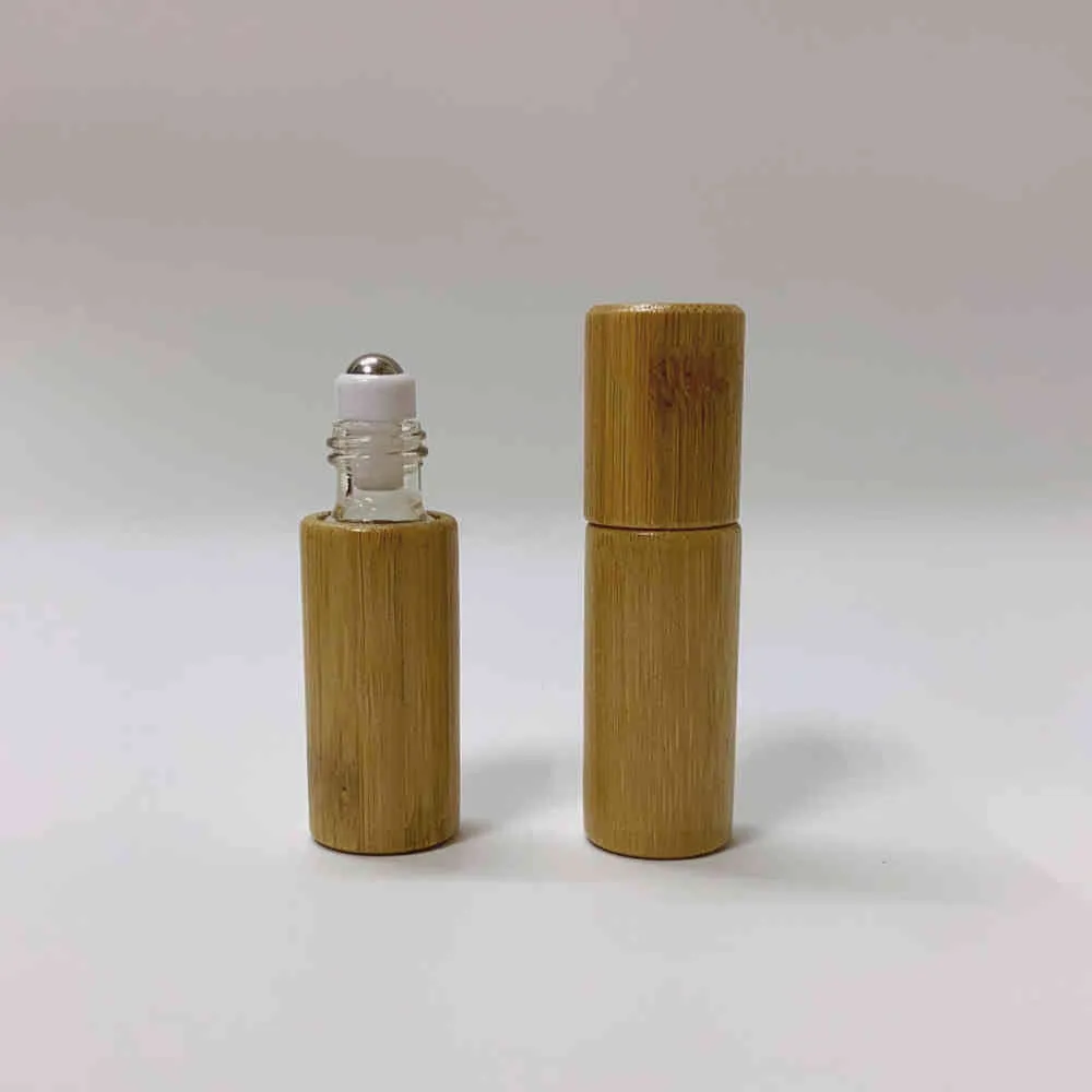 5ml 10ml Empty Essential Oil Containers Natural Bamboo Perfume Fragrance Scent Steel Roller Ball Bottles for Home Travel Salon
