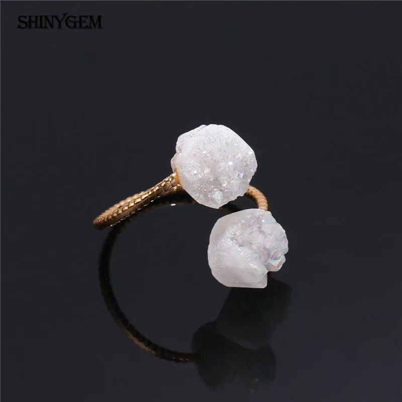 Cluster Rings ShinyGem Irregular Druzy Opal Vintage Gold Wire Natural Stone Adjustable Golden Wedding Engagement For Women331D