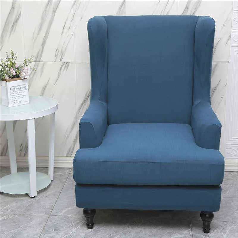 Solid Color Wingback Chair Cover Nordic Spandex High Back Sloping Wing Slipcovers Funda Sillon Orejero Relax 211116