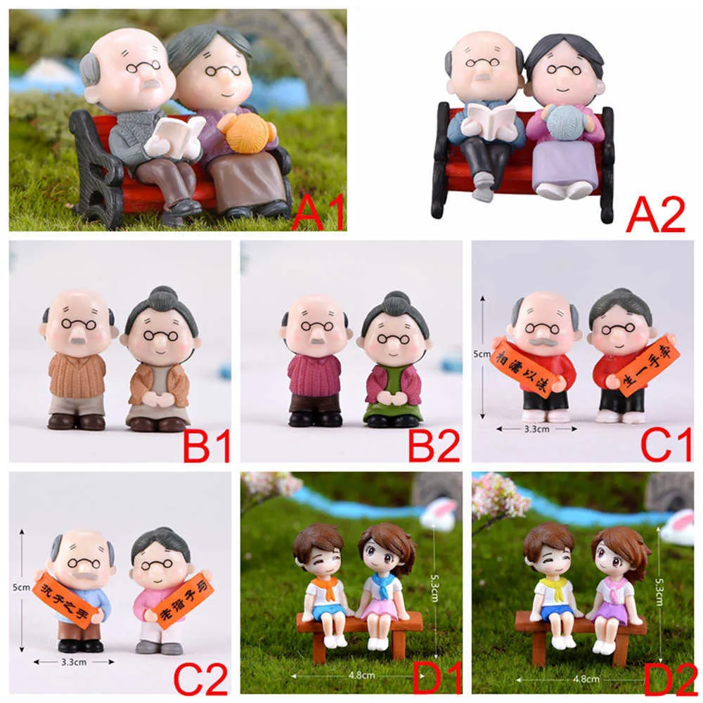 Mini Couple Figures Grandma Grandpa Sweety Lovers Couple Ornament For Fairy Garden Figurines Miniature Home Decoration Y0910