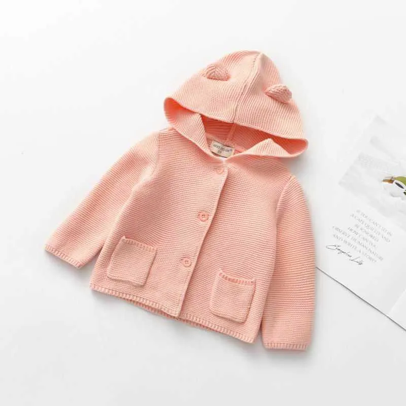 Baby cardigan toddler pojke tjej tröja stickning ull mode hooded krage barn kappa kläder wl003 210610