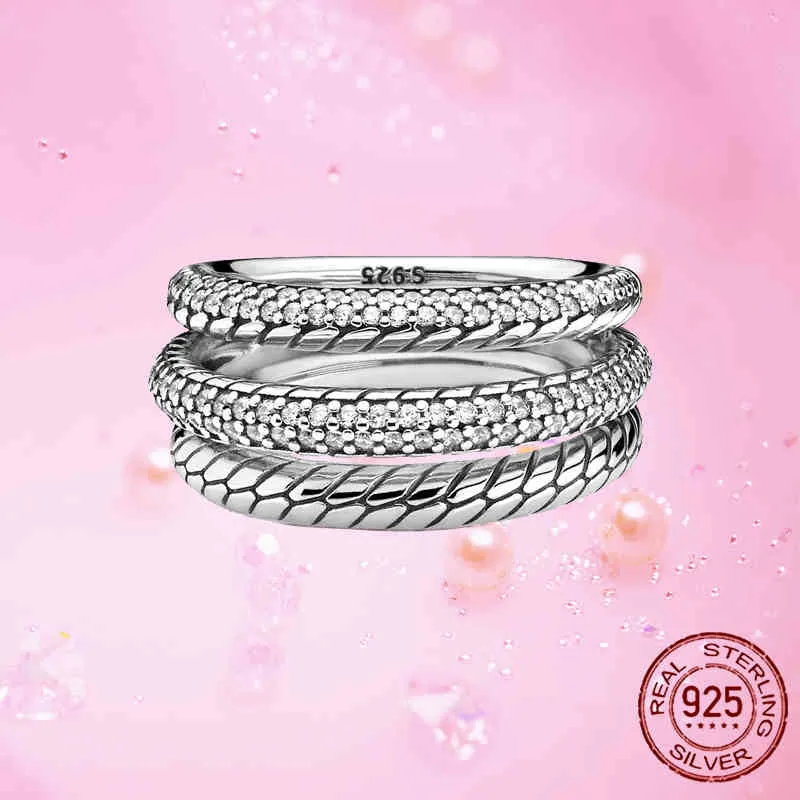Anello in argento sterling 925 con motivo a catena a serpente con tripla fascia in argento sterling gioielli da fidanzamento da sposa da donna Gif