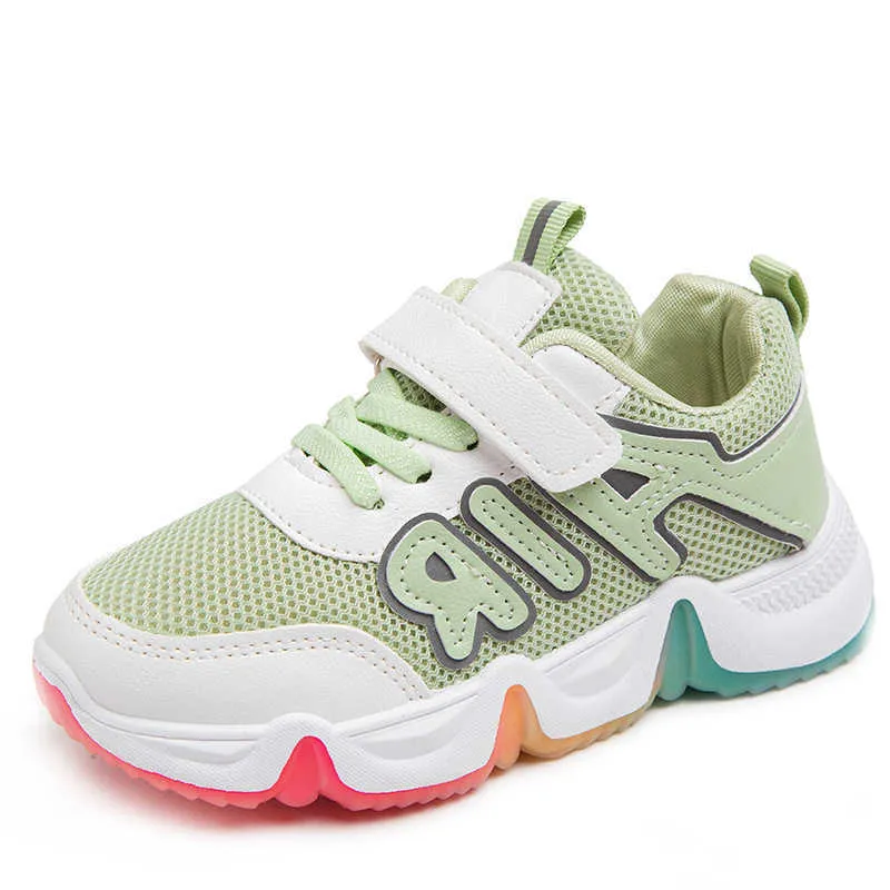 Autumn children sports shoes boys double mesh breathable student running shoes girls fashion rainbow sole sneakers 210713