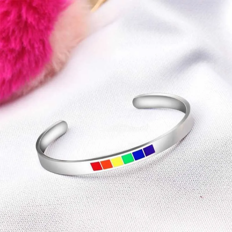 6mm Rainbow Love Pride Braccialetti Bangle Lesbiche Gay Acciaio inossidabile Smalto Lgbtq Bracciale rigido Bracciale gioielli moda Q0719