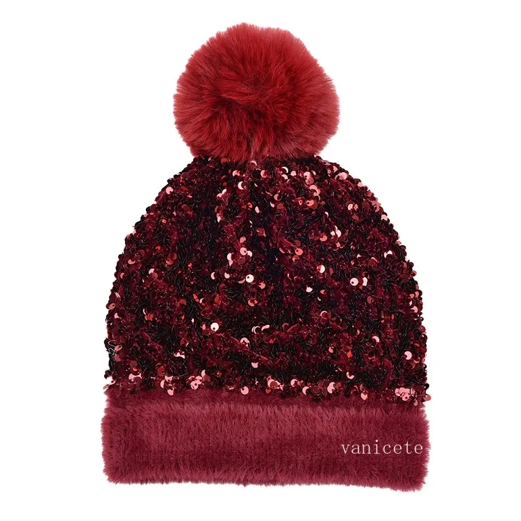 Cappelli da festa Inverno Plus Paillettes Cappelli lavorati a maglia le donne Beanie Hat Unisex Elastic Warm Hip Hop Cap Soft Baggy Bonnet T2I53269