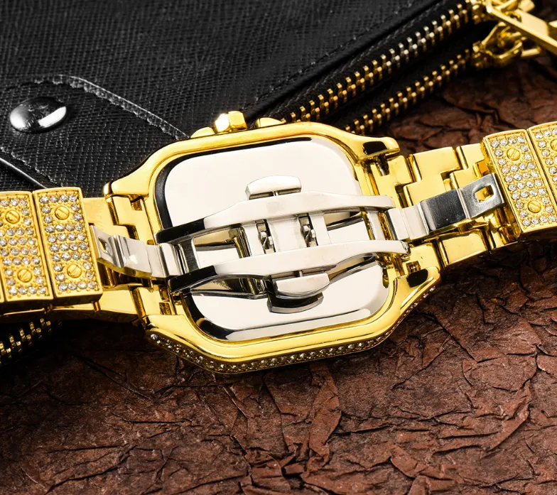 MISSFOX Romeinse schaal trendy hiphop vierkante wijzerplaat herenhorloges Klassiek tijdloos charmehorloge Volledig diamant nauwkeurig quartz uurwerk Lif298r