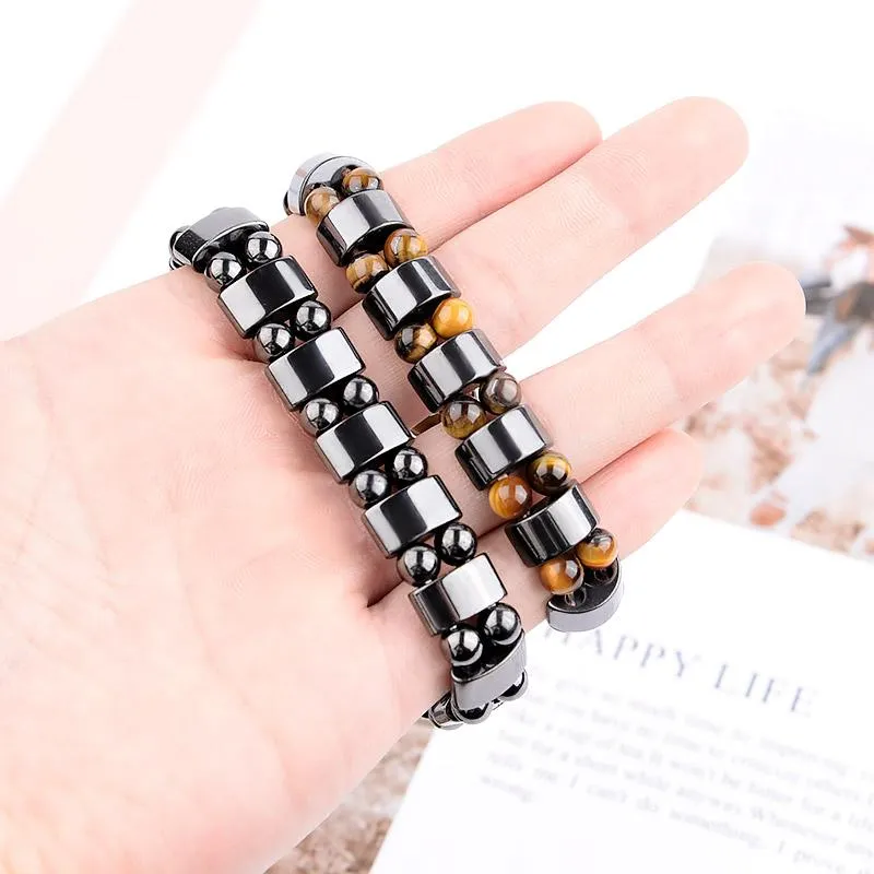 Bangle Nature Tiger Tiger Eye Hematite Beads Therapy Health Care Magnet Men's Jewelry Charm Dawles For Man2296