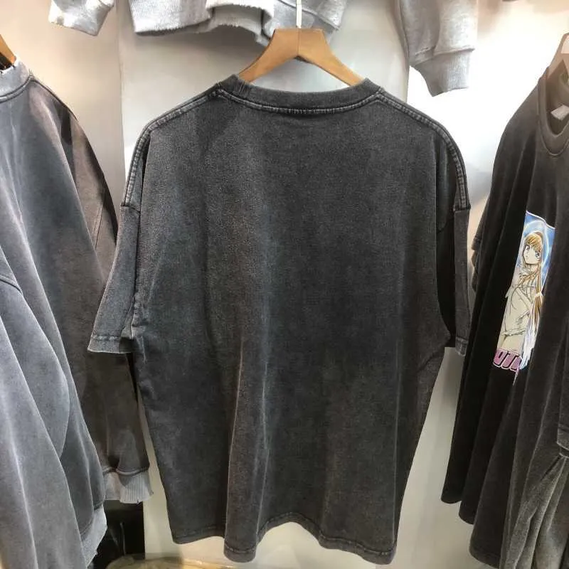 T-shirt allentata da uomo vecchio lavato vintage stampato a maniche corte stampata con banda del carro tedesco del marchio della marea estiva 2022