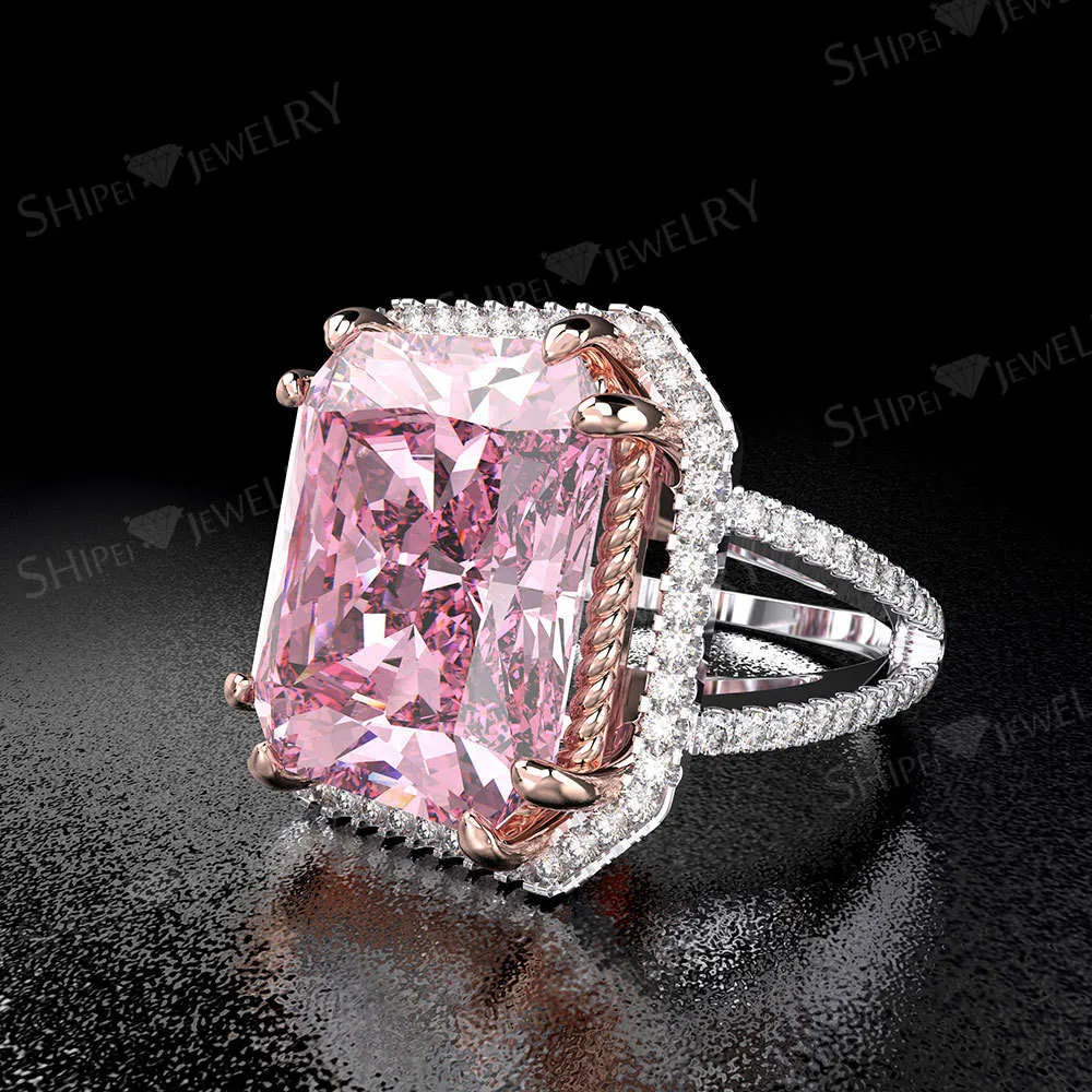 HBP fashion luxury straight temperament lady039s big square PINK ring claw inlaid with diamond electric color separation 5121549