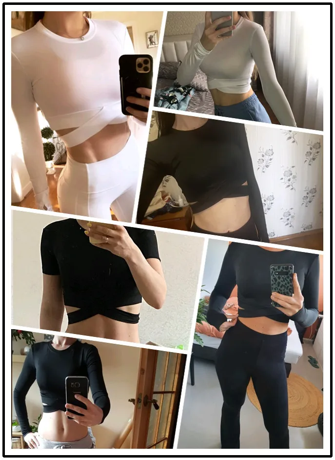 Vertvie Damen Langarm-Lauf-Shirts, sexy freiliegender Nabel, Yoga-T-Shirts, solide Sport-Shirts, schnell trocknend, Fitness, Fitnessstudio, Crop-Tops