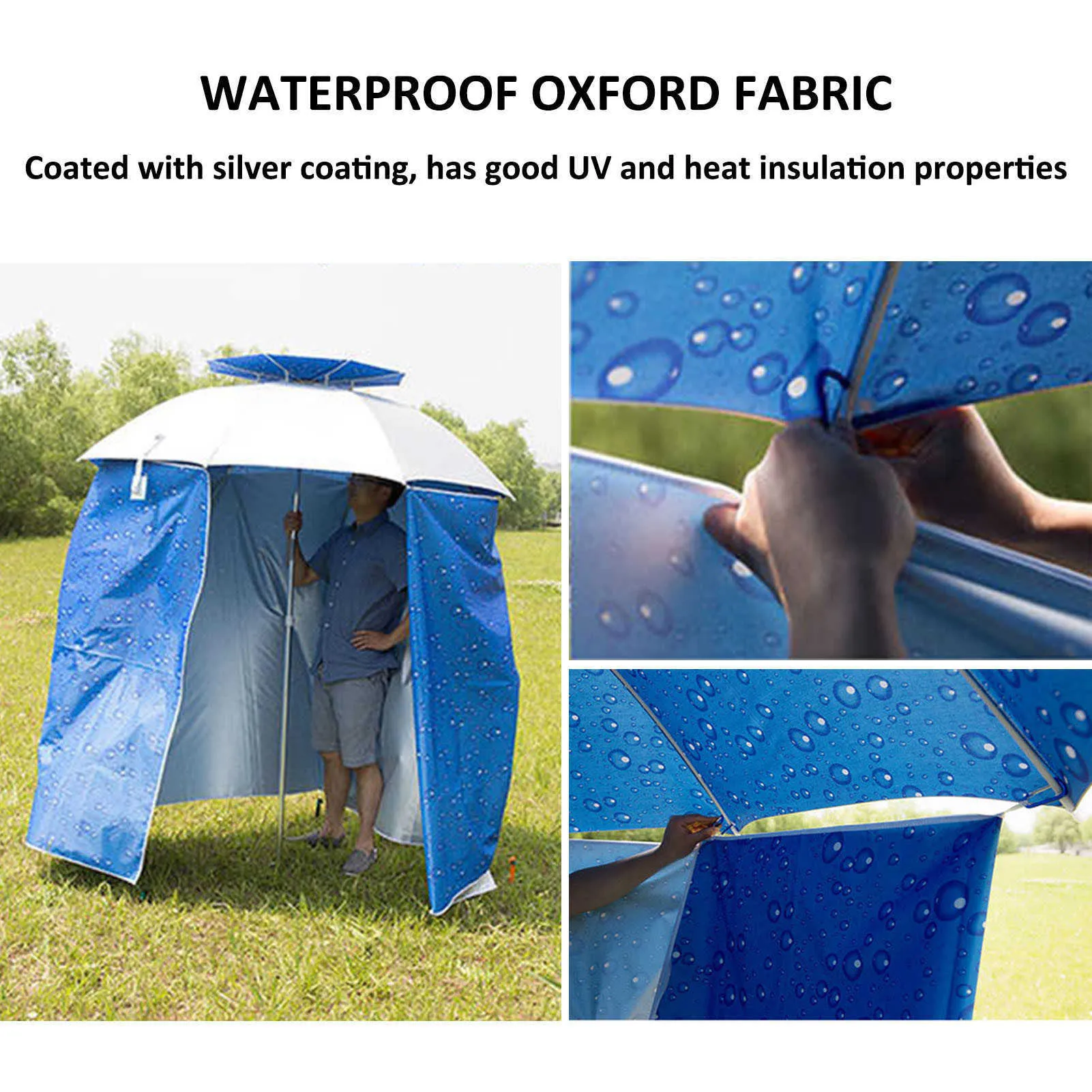 4.8m Fishing Umbrella Folding Shade Cloth Rainproof Wall Cloth Waterproof Beach Sun Protect Apron Camping Tent With Carabiners Y0706