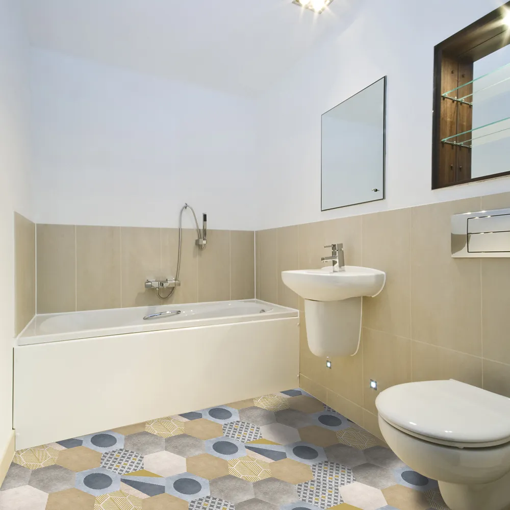Funlife®ビンテージ色のセメントの床のステッカー滑り止めの自己接着防止防水床のタイル浴室の台所家の装飾210310
