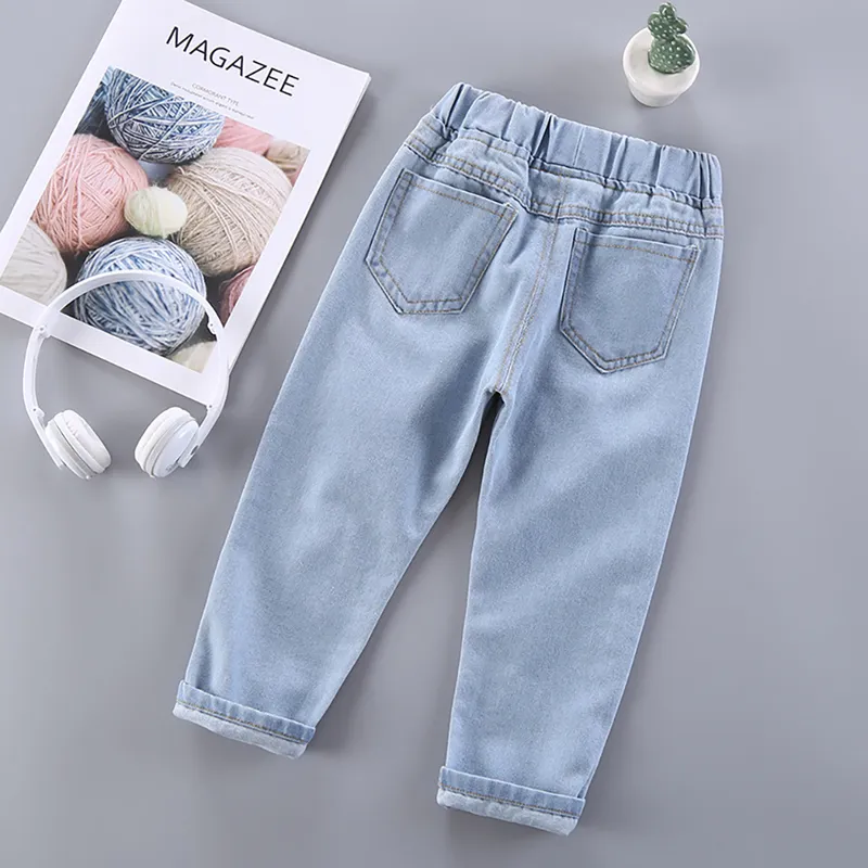 Kinder Mädchen Jeans Blumen Cartoon Lange Hosen Frühling Herbst Graffiti Malerei Druck Freizeithose mit Loch JYF 220222331m6413045