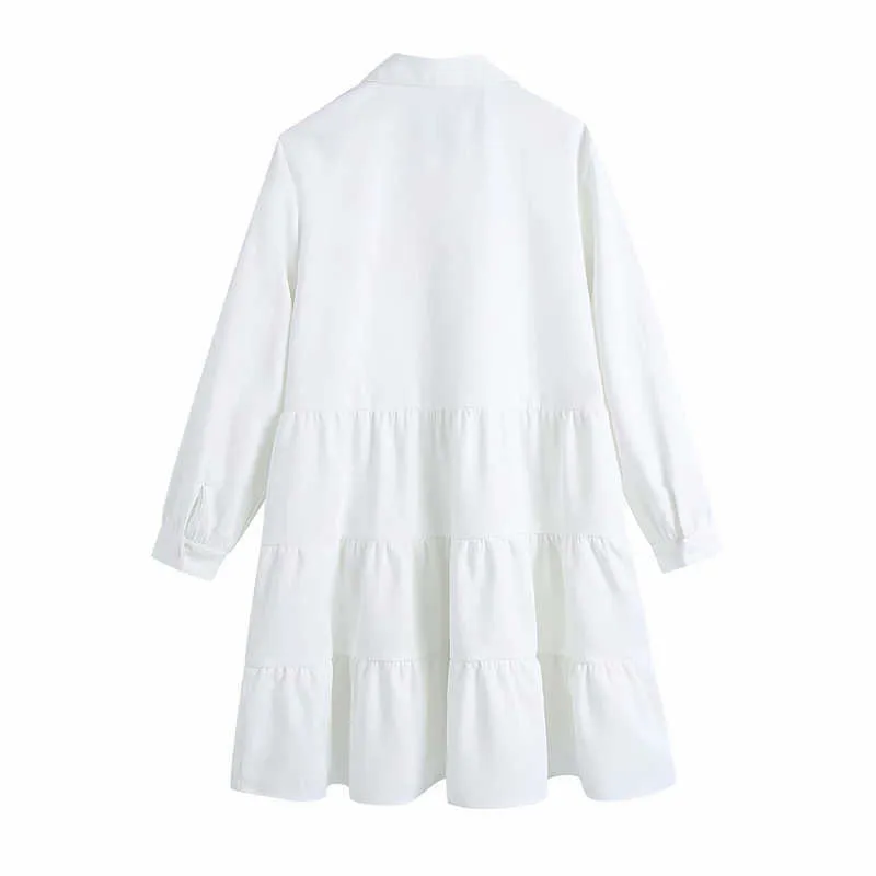 ZA Ruffle Mini Vert Blanc Robe Femmes À Manches Longues Robes De Printemps Plissées Femme Mode Bouton Up Élégant Robes 210602