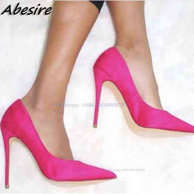 Kleidschuhe Zapatos de tacón aguja con punta puntiaguda para mujer calzado vestir seda satinada Sexy liso tacones 12cm alto 220303