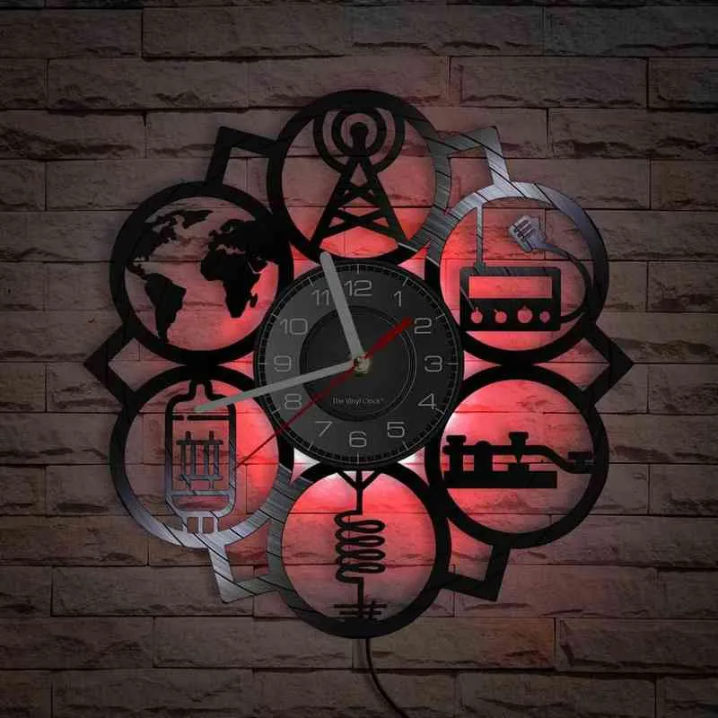 Radio Amateur Satellite Inspiré Disque Vinyle Horloge Murale Passionnés De L'espace Décor À La Maison Montres Astronomie Disque Vinyle Artisanat Art H1230