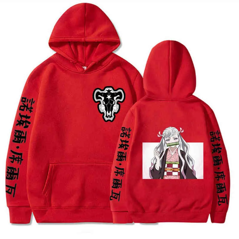 Japansk anime rolig noelle silva hoodies 2021 vinter japan stil svart klöver sweatshirts streetwear hip hop för kvinnor / män h1227