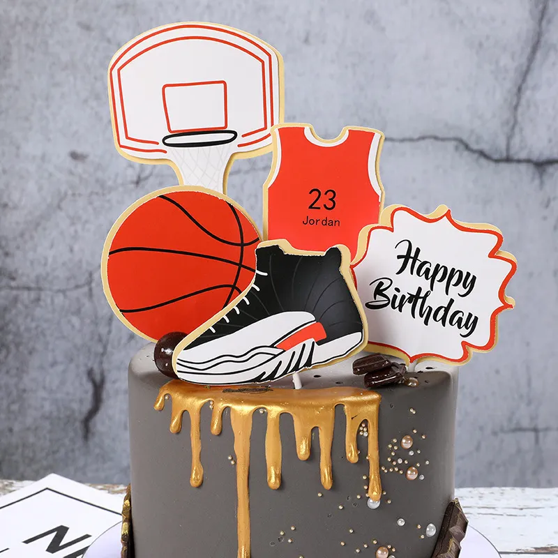 Cake Toppers Glitter fai da te Basket Calcio Set Cupcake Topper Torta Bandiere Bambini Ragazzi Compleanno Matrimonio Sposa Festa di cottura Decor Y200618