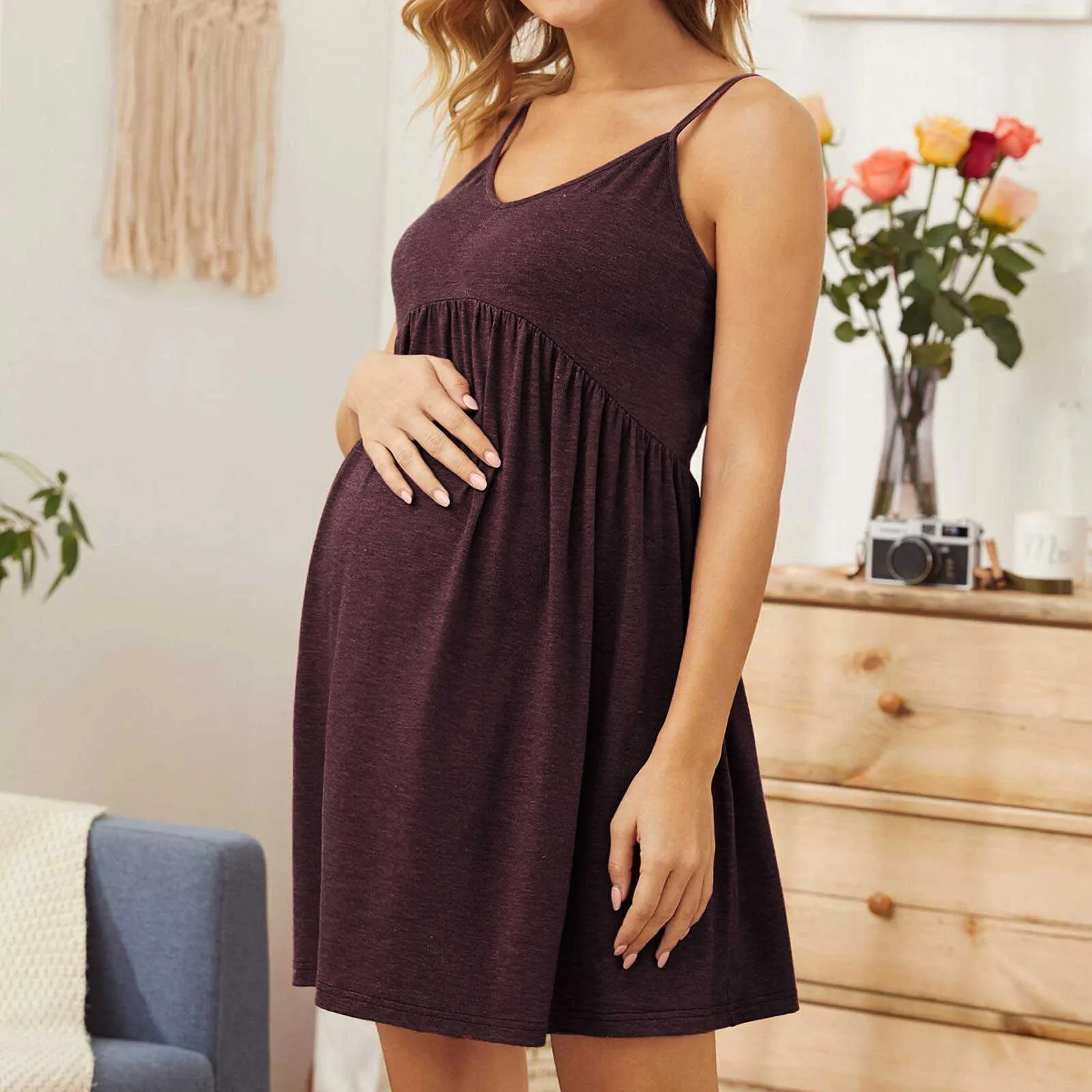 Kobiety bez rękawów w talii sukienki do codziennego noszenia w ciąży w ciąży Premama Sukienki Vestido Femme L2403