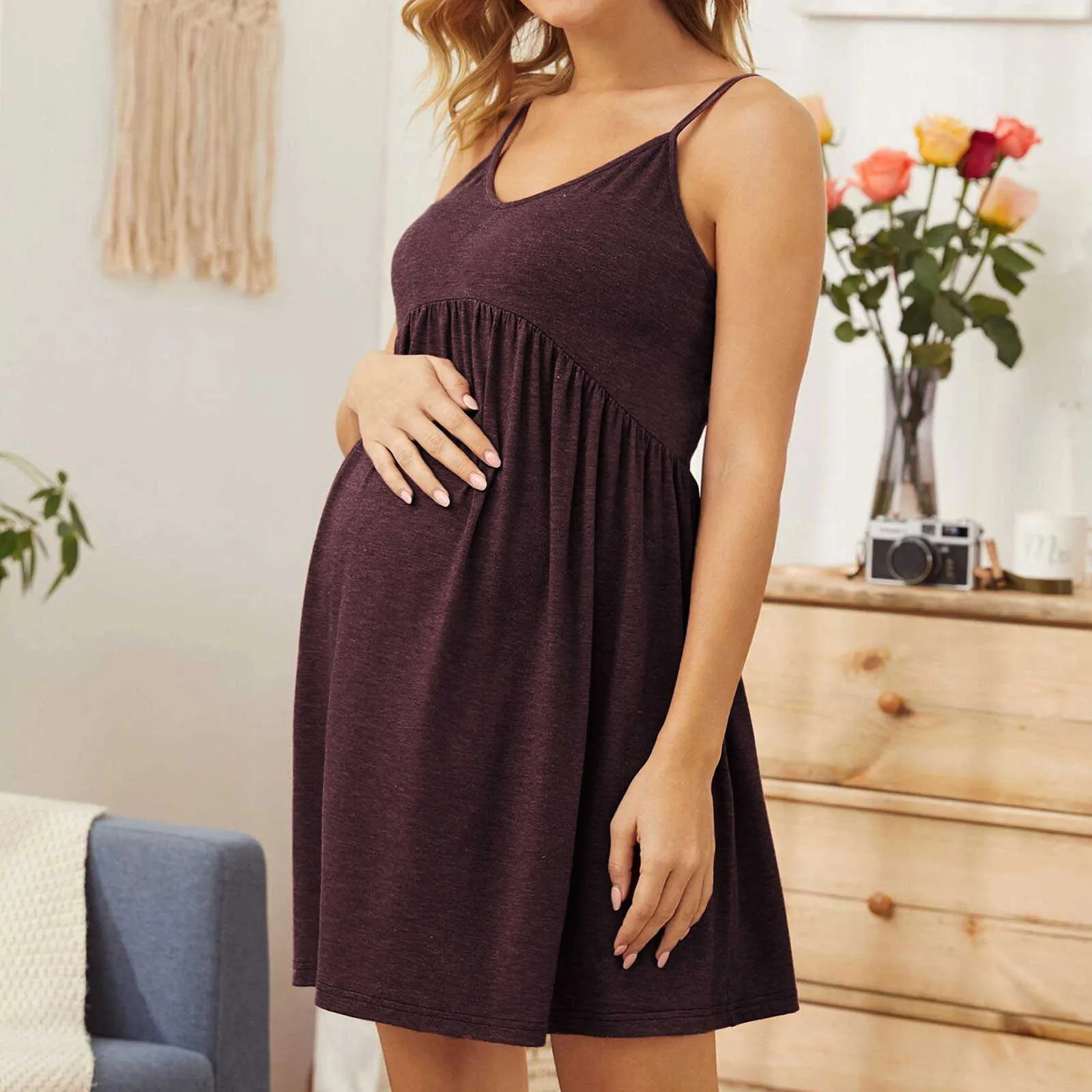 Women Maternity Sleeveless Hight Waist Dress For Daily Wearing Premama Pregnant Dresses Vestido Robe Femme L2403