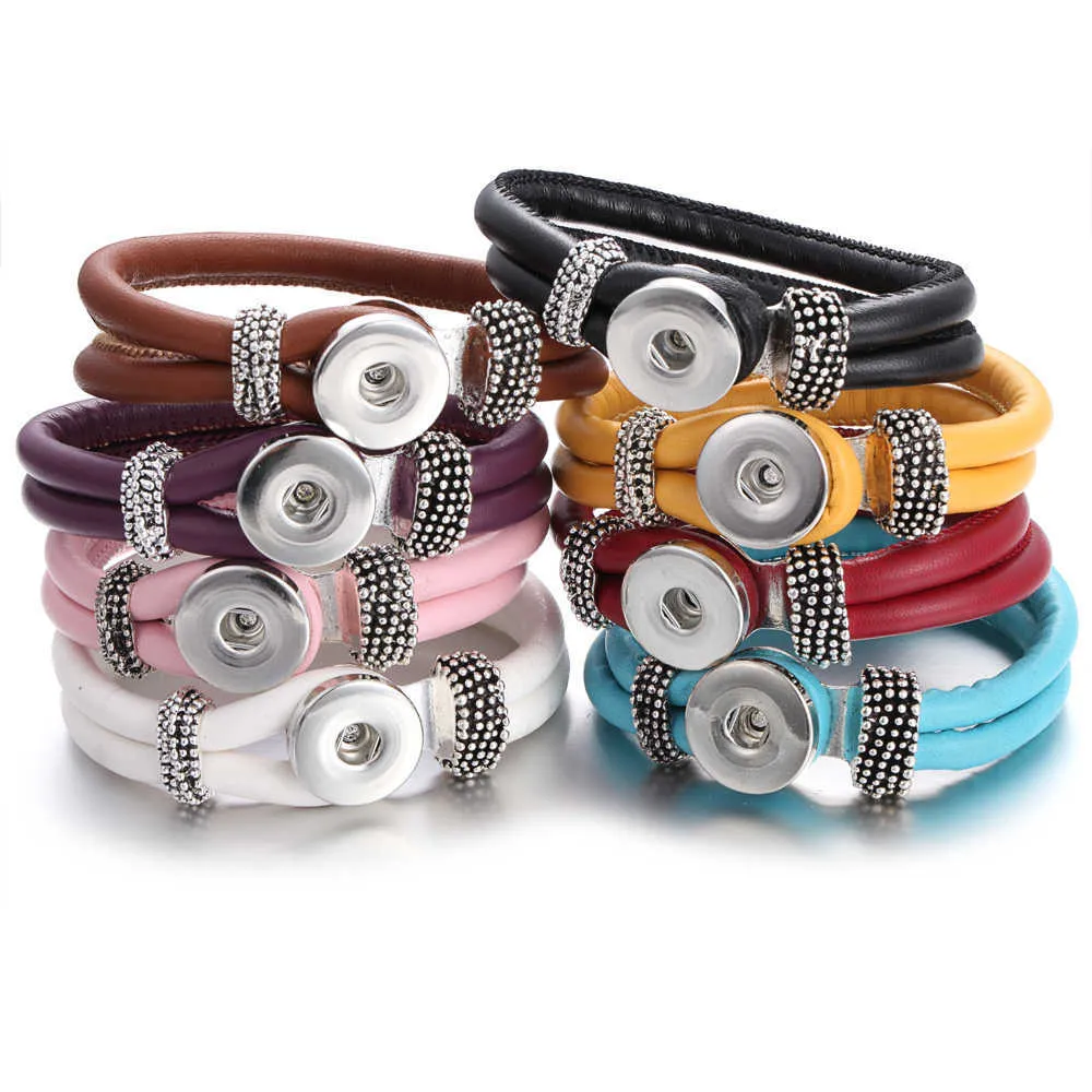 Wholesale Snap Jewelry Bracelets for Women Braided Leather 18mm Snap Bracelet DIY Interchangeable Snap Button Bracelet 210910