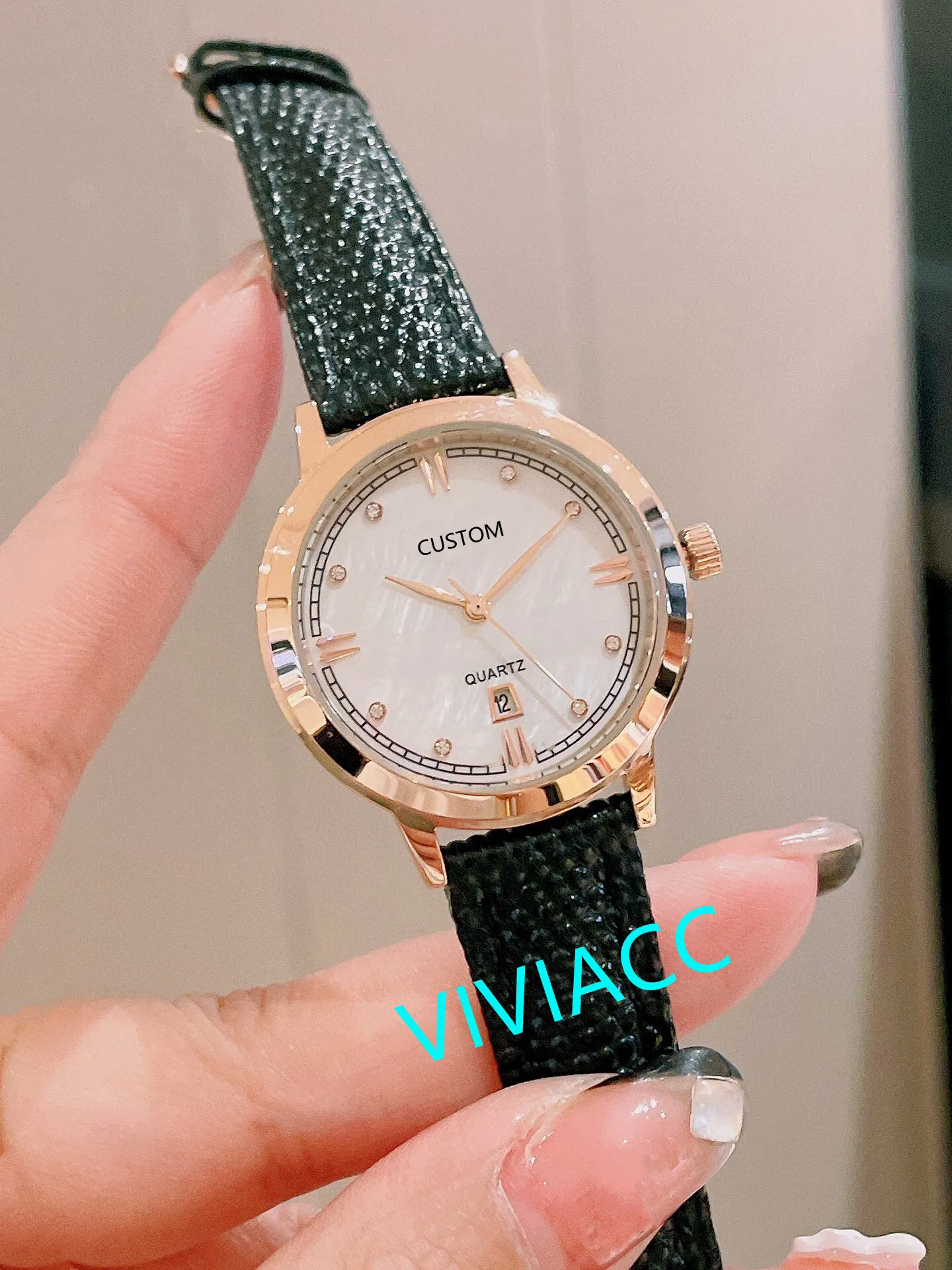 Natural Mother Of Pearl Shell Watches Fashion Women Blue Leather Crystal Diamond Watch Rose Gold Stainless Steel Clock 30mm
