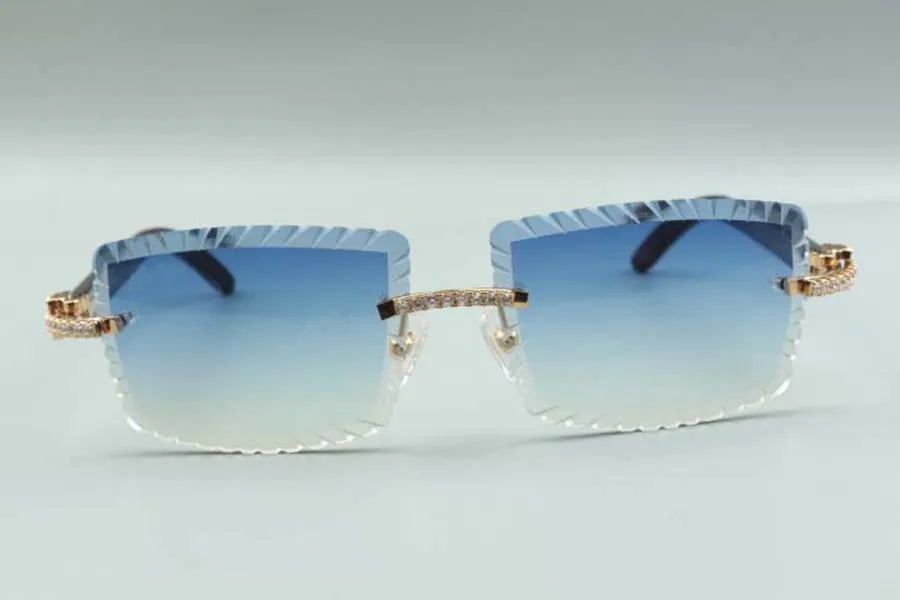 21 nieuwste stijl snijlens luxe ontwerper zonnebrillen 3524021 Natuurlijke hybride buffelhoorns medium diamanten bril Maat 58-18264L