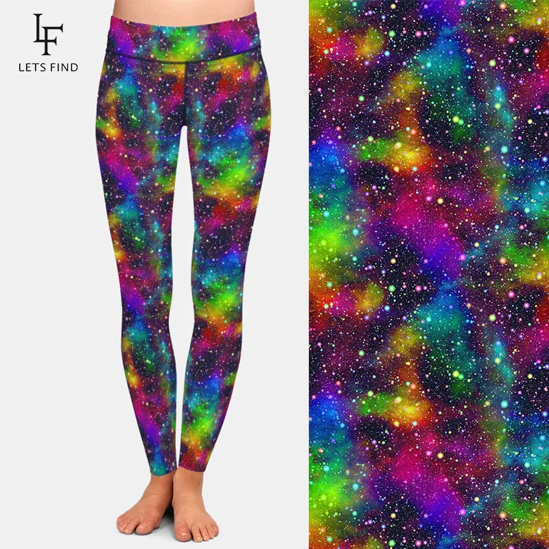 LETSFIND Workout Leggings High Quality Women Fashion Colorful Universe Print High Waist Soft Slim Leggings Plus Size 201014