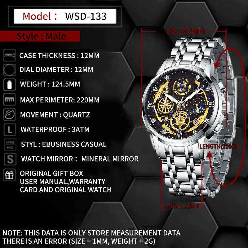 DOIT Relógio Masculino Top Marca de Luxo Big Dial Relógios Esportivos Mens Cronógrafo Quartzo Relógio de Pulso Data Masculino Relógio Relogio Masculino 220113236E
