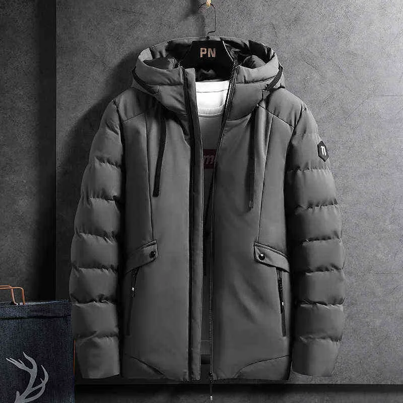 Moda Zimowa Kurtka Mężczyźni Z Kapturem Parka Ciepły Wiatroszczelny Płaszcz Mężczyzna Zagęszczone Zipper Kurtki S Solidne Płaszcze M-4XL 211214