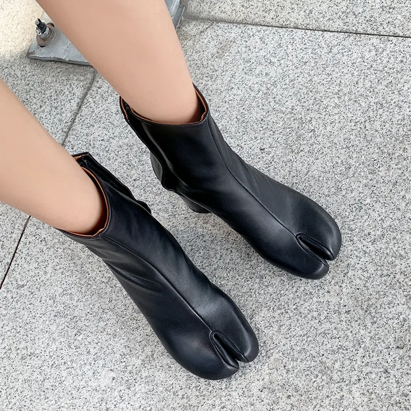 2021 marke Design Tabi Split Toe Stiefel Frauen Leder Zapatos Mujer Chunky High Heel Stiefeletten Frauen Schuhe Mode Botas mujer