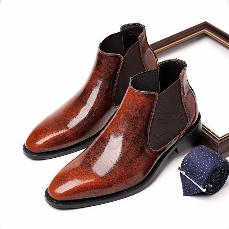 Chelsea bottes hommes chaussures 2021 nouvelle cheville printemps automne sans lacet bout rond en cuir PU décontracté extérieur mode classique confortable Botines DP095