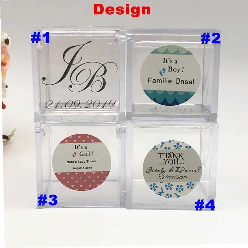 / clair bricolage cadeau de mariage boîte de douche de bébé faveurs personnalisé mini boîte de bonbons en plastique transparent avec des étiquettes personnalisées 210925