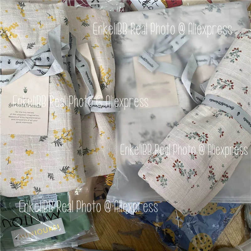120 * 120cm gf baby bomullsdukar mjukt blomma mönster vintage stil swaddle wrap feeding burp tyg handduk halsduk saker 210619