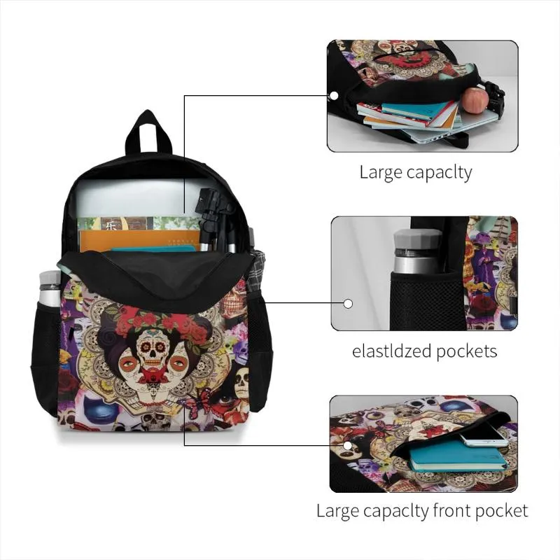 Backpack Dance With Me Day Of The Dead Backpacks Mexican Traditional Big Unique Polyester Travel Unisex Bags2471