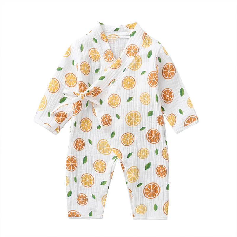 Born Kimono Uzun kollu Tulum Bebek Sevimli Karikatür Gazlı Bez Organik Pamuk Yumuşak Tulum Giysileri Moda 20 210816