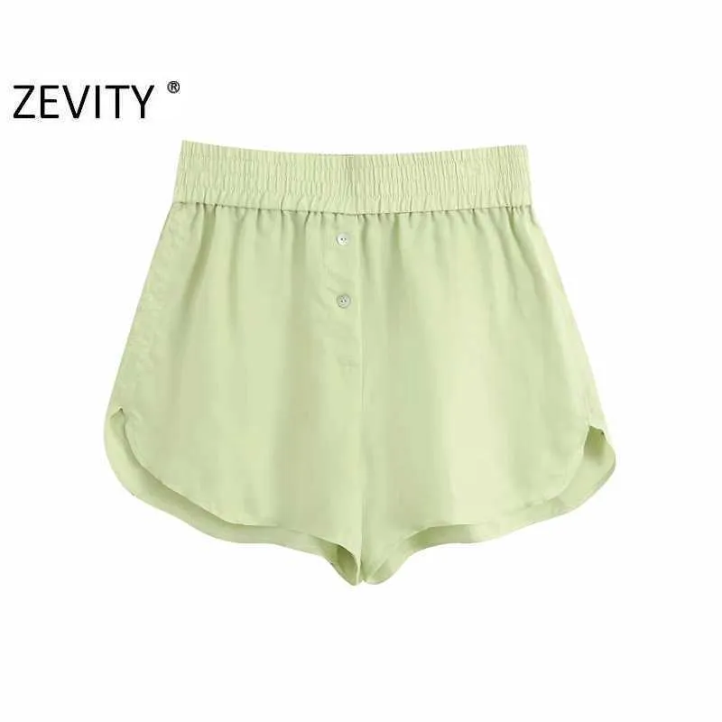 Zevity women fashion candy color casual Bermuda Shorts ladies summer chic elastic waist shorts pantalone cortos P887 210603