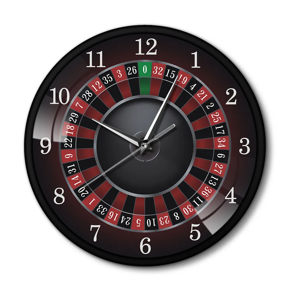 Relógio de parede de roleta de poker com quadro de metal preto Las Vegas sala de jogos de parede decoração relógio relógio de relógio de relógio de jogo 210309
