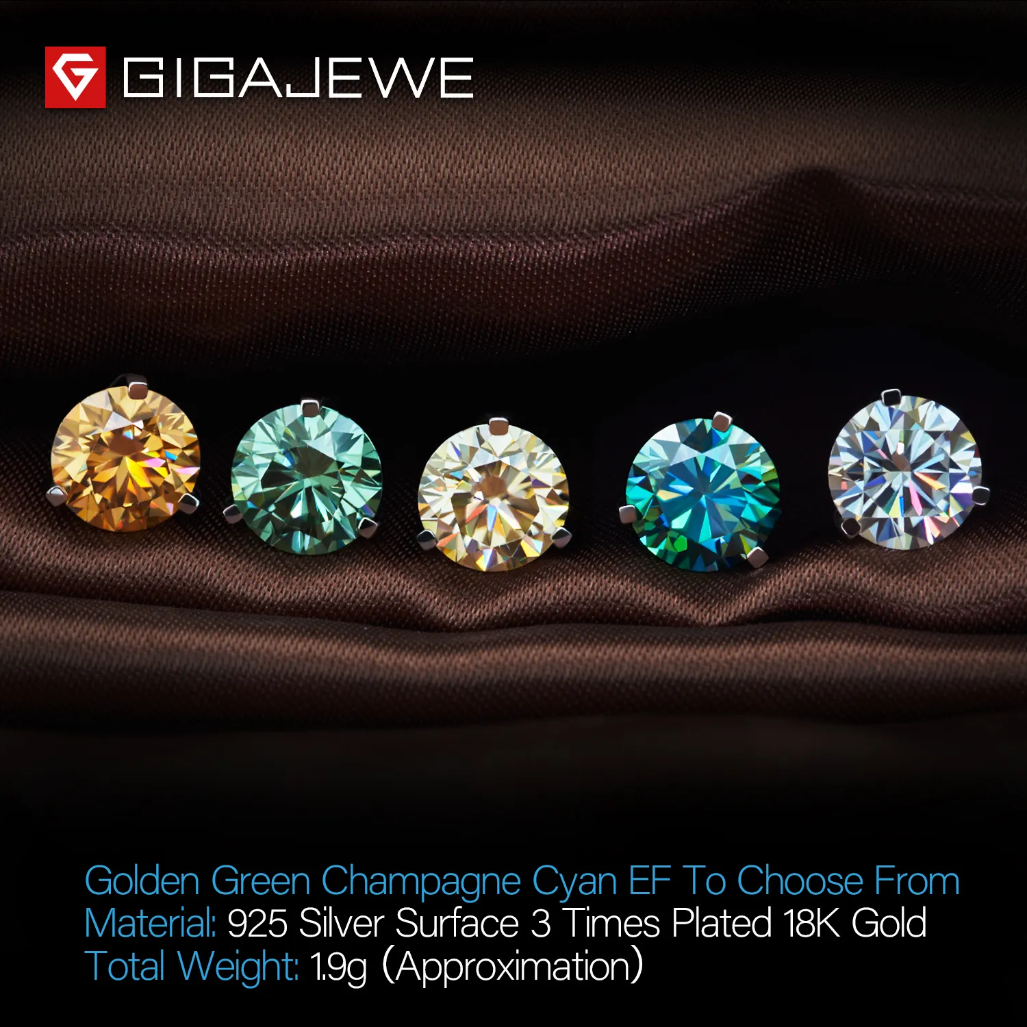 GIGAJEWE Totaal 3ct EF VVS1 Diamond Stud Earring Moissanite 18K wit goud verguld 925 zilveren sieraden vrouw vriendin cadeau GMSE-014301o