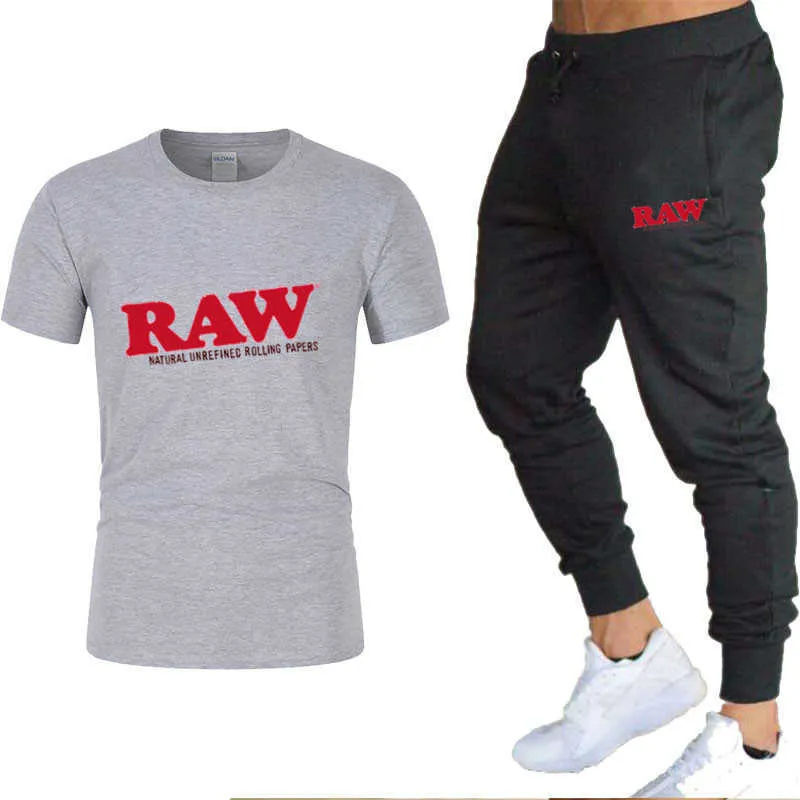 2021 Nouveaux hommes et femmes Tendance Street Vente chaude RAW Fashion T-shirt + Pantalon Casual Jogging Costume de sport Costume d'été pour hommes X0909